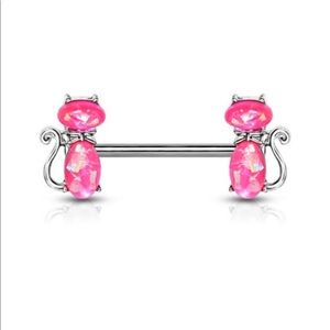 Pink Opal Cat Nipple Bars, Body Jewelry